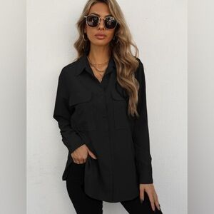 Black button down shirt.